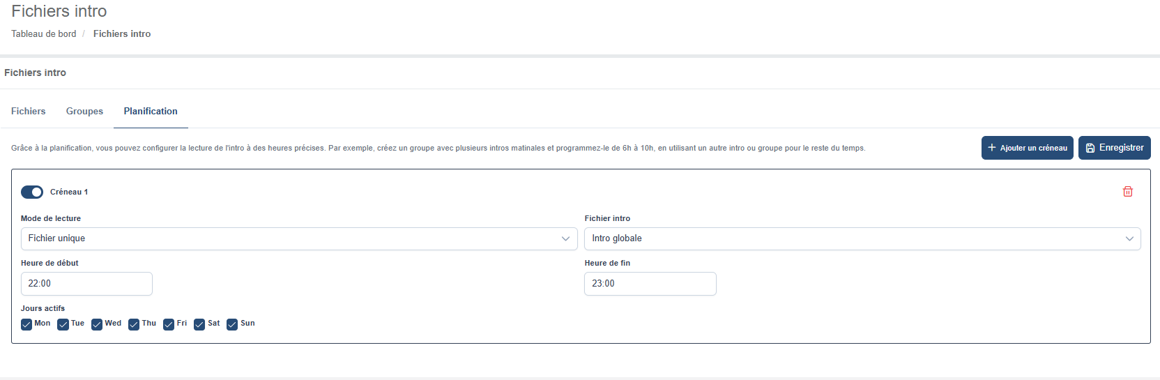 Planification des fichiers d'intro
